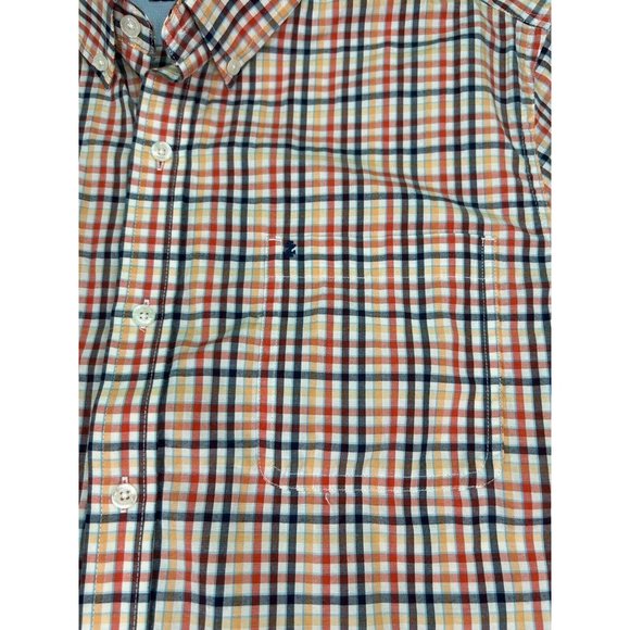 Izod Shirt Mens Large Button Up Plaid Orange Red Blue Short Sleeve Pocket - Picture 2 of 7